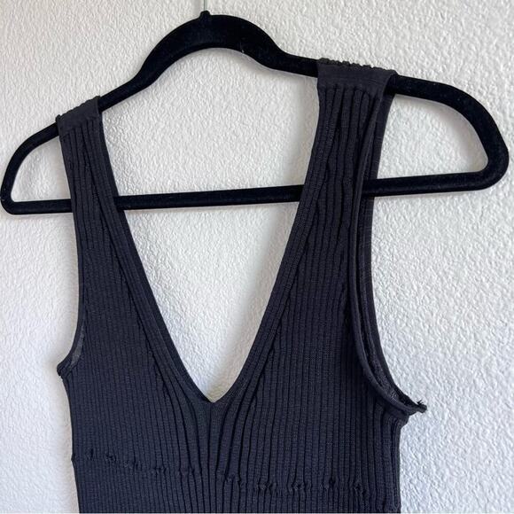 Rag & Bone Yasmine Ribbed Pleated V-Neck Tank Dress w/Blue Trim - Picture 6 of 14